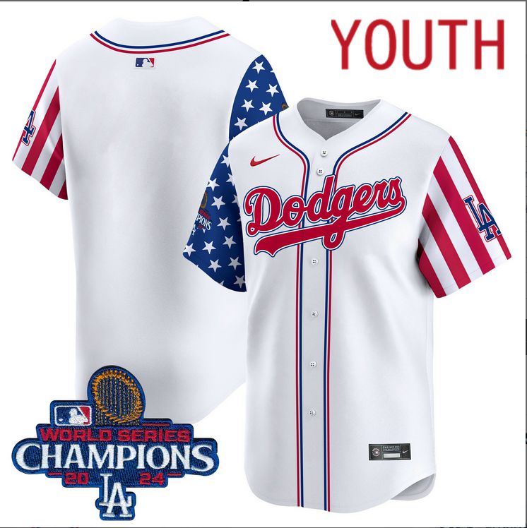 Youth MLB Los Angeles Dodgers blank American Style white 2024 World Series Champions  Limited Jersey